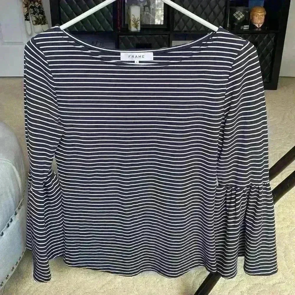 FRAME blue striped Bell Sleeved Top medium